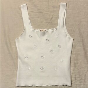 Hem & Thread Cream Tank Top with Floral Accents